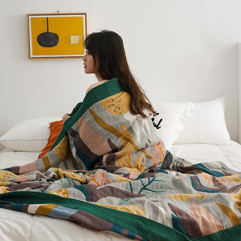 Couverture en coton léger et réversible à motif de fruits