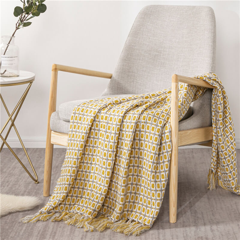 Couverture de canapé tricotée Ownkoti avec pompons