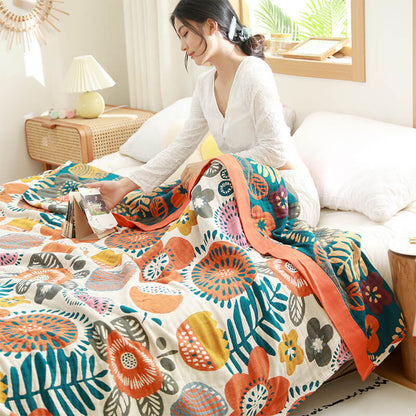 Couette en coton orange Ownkoti à motif floral de dessin animé
