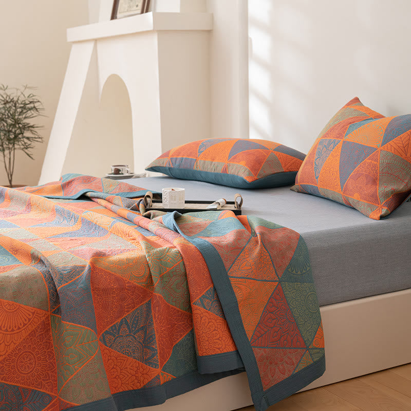 Couette réversible en coton à motif triangulaire