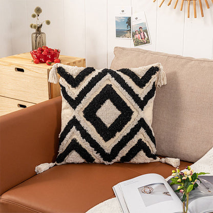Housse de coussin Ownkoti Maroc en jacquard avec pompons