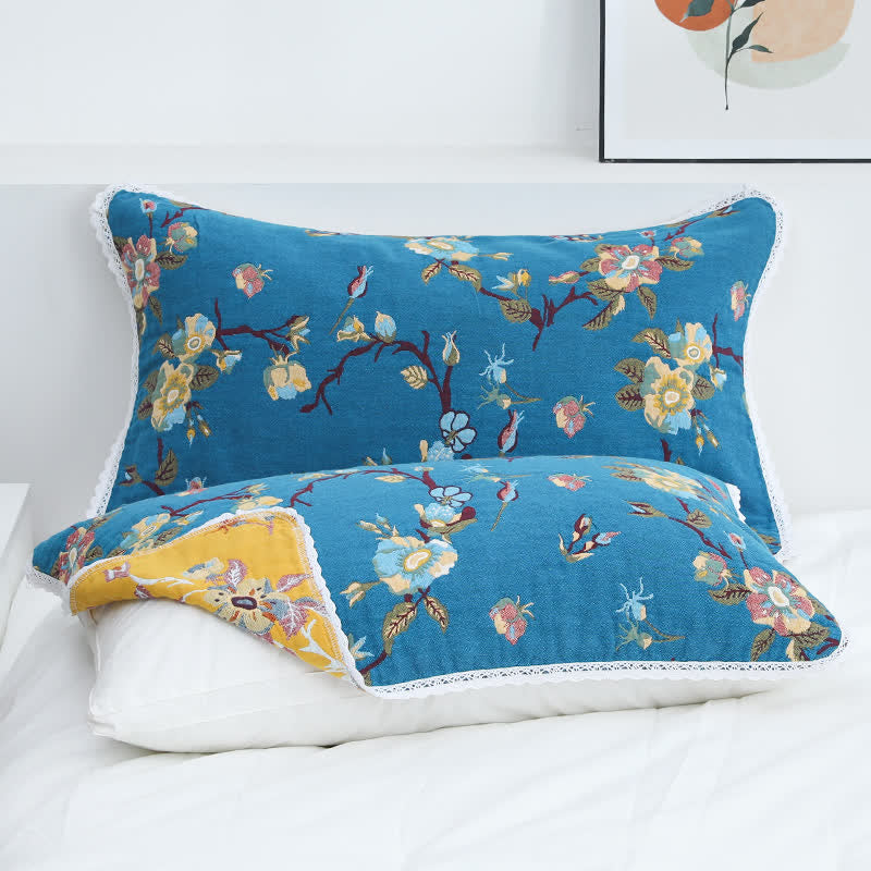 Serviette-oreiller en coton doux Ownkoti à motif floral rétro (lot de 2)