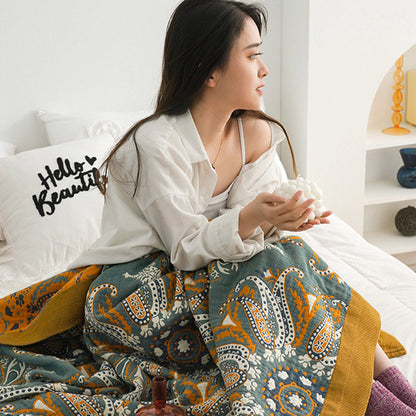 Ownkoti – Couette double face en coton à motif floral cyan foncé