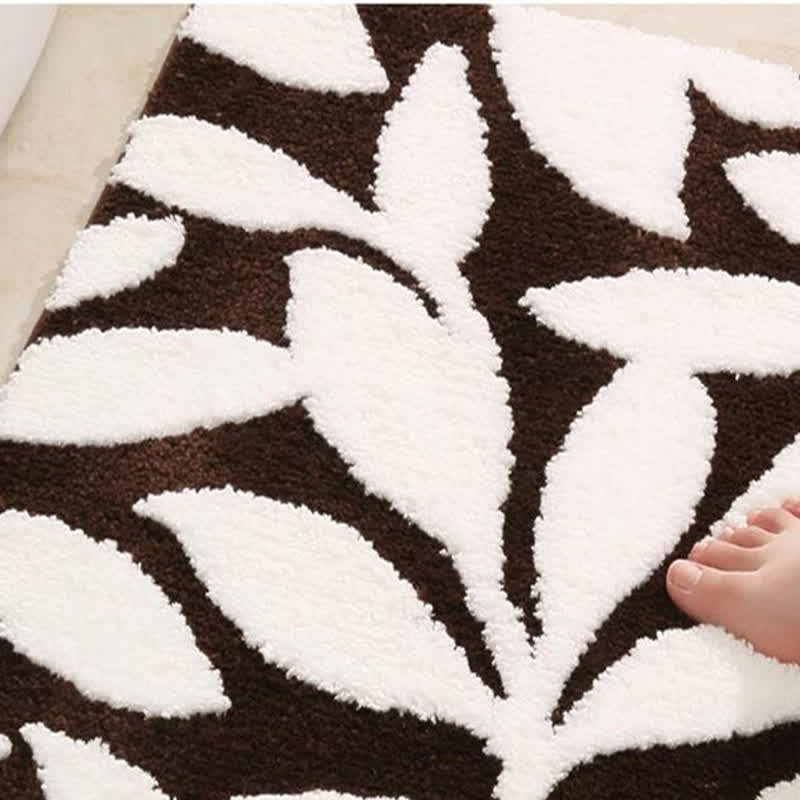 Tapis de bain doux et antidérapant avec motif de feuilles