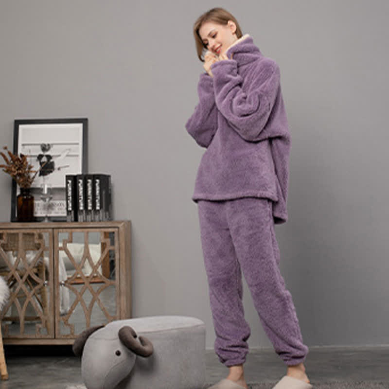 Ownkoti Ensemble de vêtements d'intérieur simple et chaud à col en V pour l'hiver
