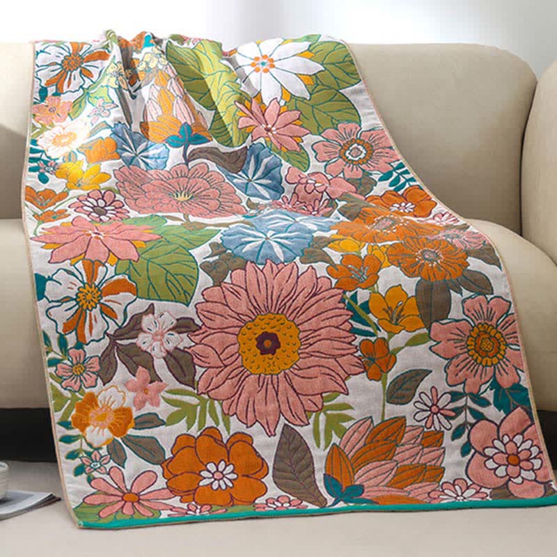 Serviette de plage en gaze de coton à séchage rapide avec motif floral