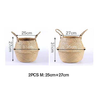 Panier en jonc de mer tissé Ownkoti, panier de rangement pour pots de fleurs (lot de 2)
