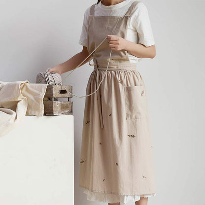 Ownkoti – Tablier en coton avec broderie florale et poches