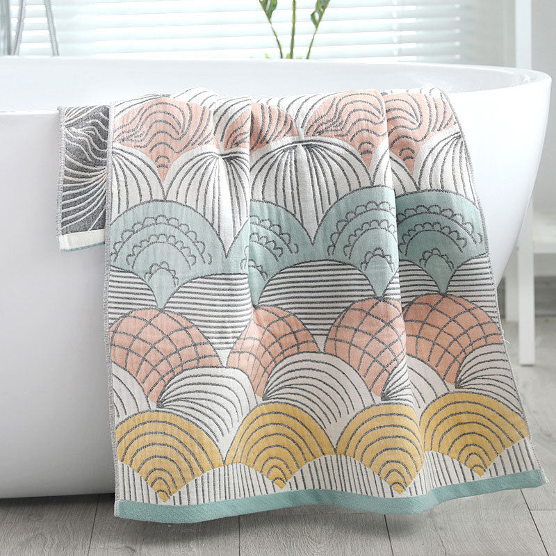 Serviette de plage Ownkoti en coton jacquard avec imprimé coquillage