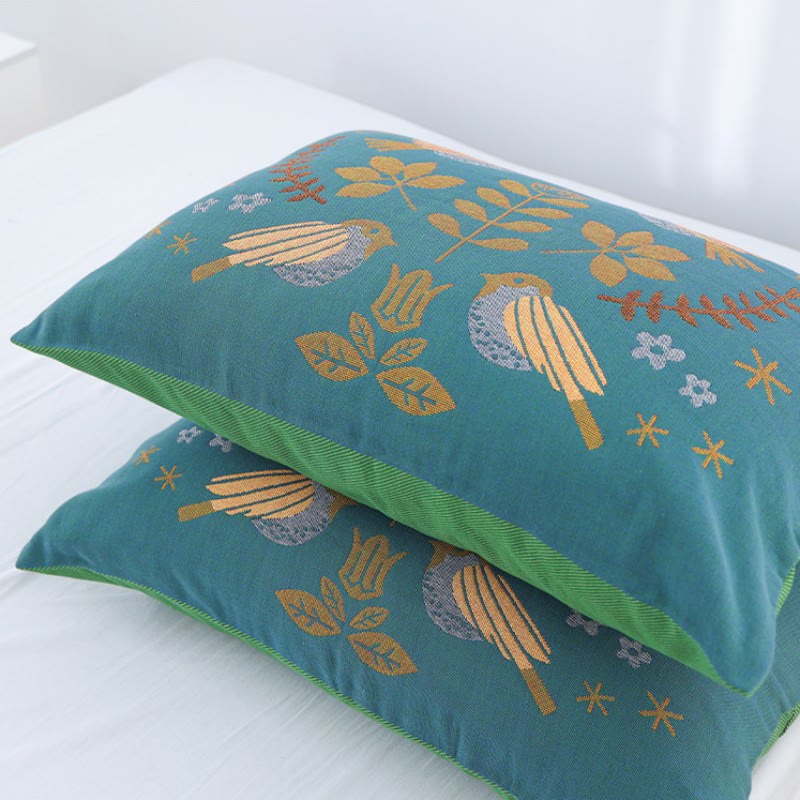 Taies d'oreiller en gaze de coton à motif floral bohème (lot de 2)