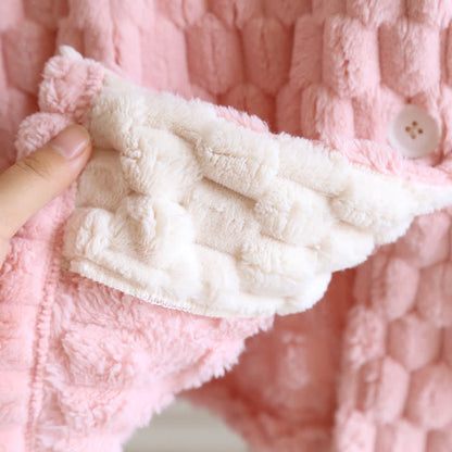 Peignoir en flanelle chaude de couleur unie avec capuche