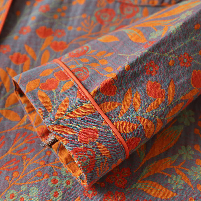 Ensemble de vêtements d'intérieur en coton à imprimé feuilles vintage avec revers - image 7