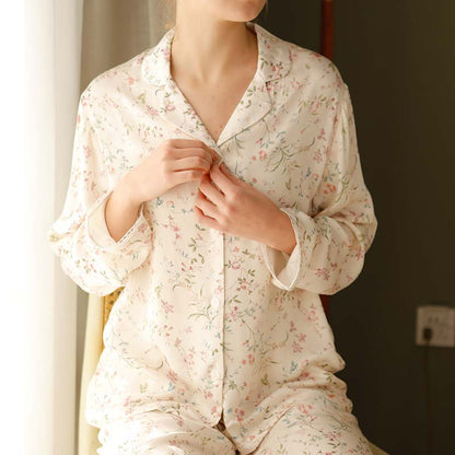 Ownkoti – Vêtements d'intérieur en satin à manches longues et col en V à fleurs