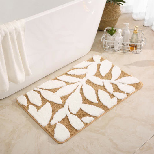 Tapis de bain doux et antidérapant avec motif de feuilles