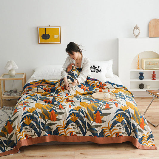 Couette réversible en coton avec imprimé de fleurs de verge d'or