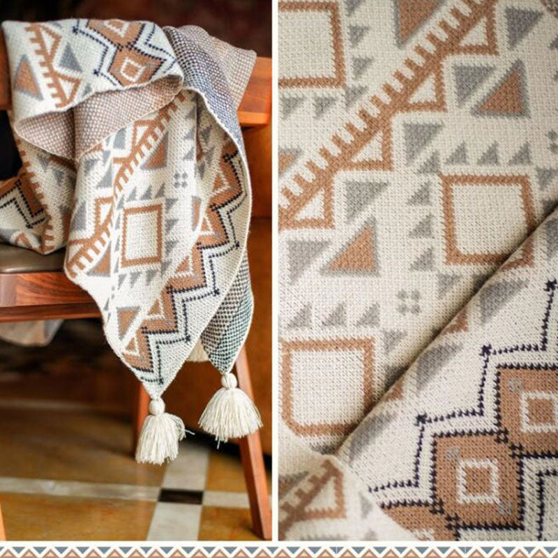 Couverture tricotée douillette Ownkoti avec motif à pompons