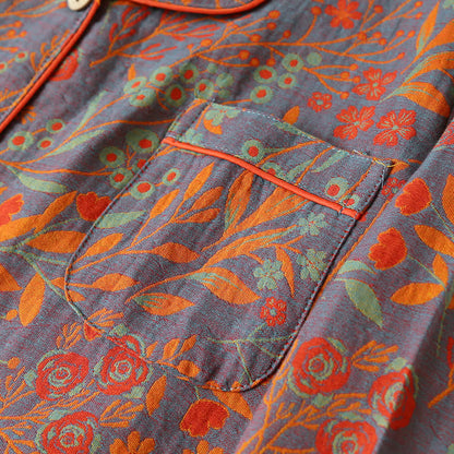 Ensemble de vêtements d'intérieur vintage en coton à motif de feuilles et revers - image 3