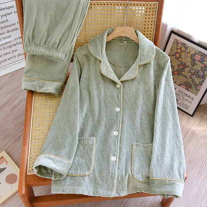 Ensemble pyjama en flanelle de couleur unie avec revers