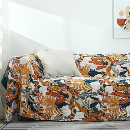 Housse de canapé réversible avec motif fleurs et oiseaux
