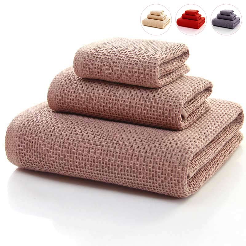 Serviettes en coton simples Ownkoti, lot de 3 serviettes carrées à motif nid d'abeille