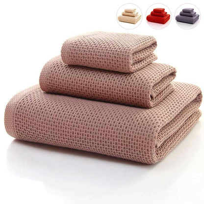 Serviettes en coton simples Ownkoti, lot de 3 serviettes carrées à motif nid d'abeille
