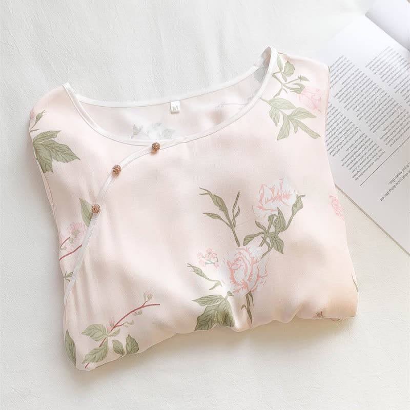 Chemise de nuit douce et respirante à motif floral rose