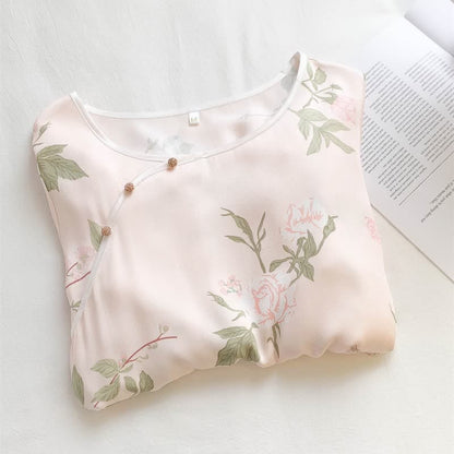 Chemise de nuit douce et respirante à motif floral rose