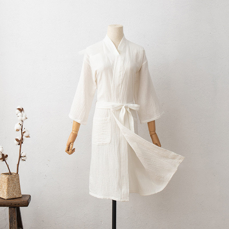 Peignoir doux à manches longues et col en V avec poches Ownkoti