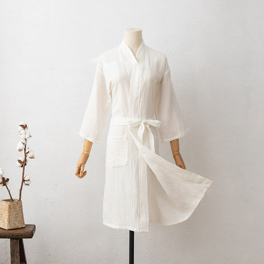 Peignoir doux à manches longues et col en V avec poches Ownkoti