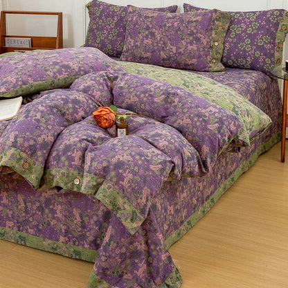 Parure de lit en coton violet à fleurs bohèmes (4 pièces)