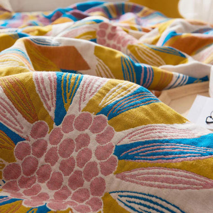 Couette réversible en coton Ownkoti à imprimé floral jaune