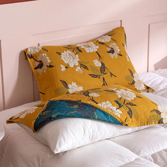 Serviette oreiller en gaze de coton à fleurs jaunes (2 pièces)