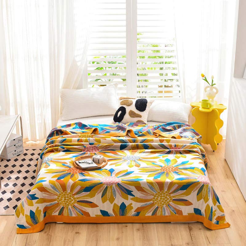 Couette réversible en coton Ownkoti à imprimé floral jaune