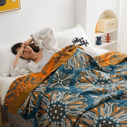 Couverture réversible en gaze de coton à motif floral