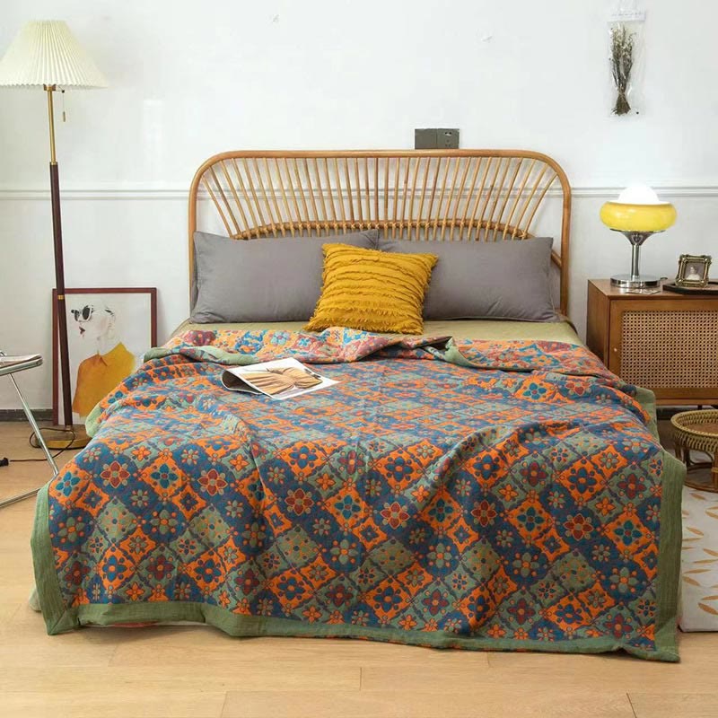 Couette réversible en coton à imprimé floral bohème