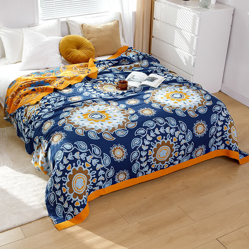 Couette réversible à imprimé floral pastoral - Bleu - 230 cm x 250 cm - image 1