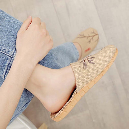 Chaussons confortables en lin brodés Plum Bossom