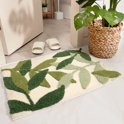 Ownkoti Tapis de sol doux et antidérapant avec motif de feuilles vertes - image 2