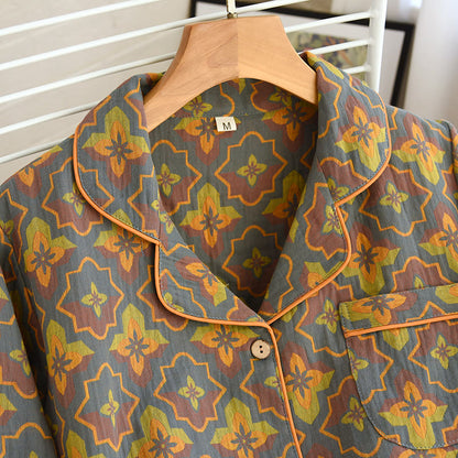 Ensemble de vêtements d'intérieur en coton avec revers à motif floral en losange