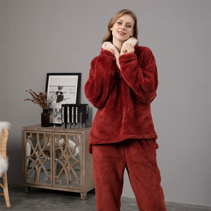 Ownkoti Ensemble de vêtements d'intérieur simple et chaud à col en V pour l'hiver