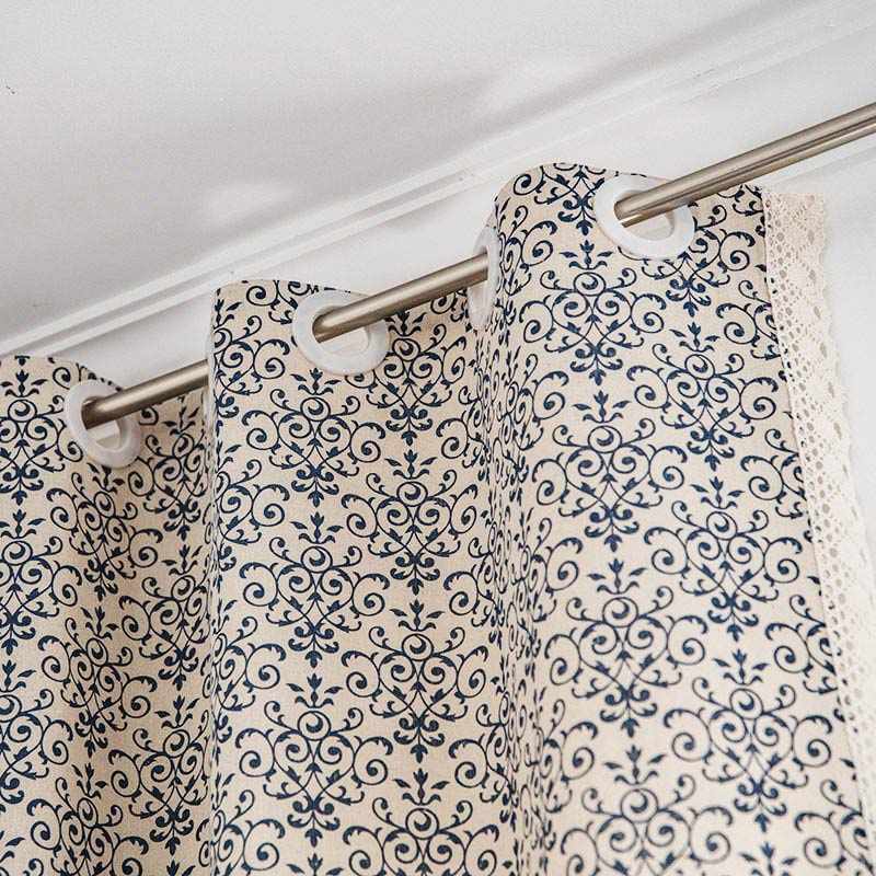 Rideau Boho Ownkoti à motif bleu, semi-occultant