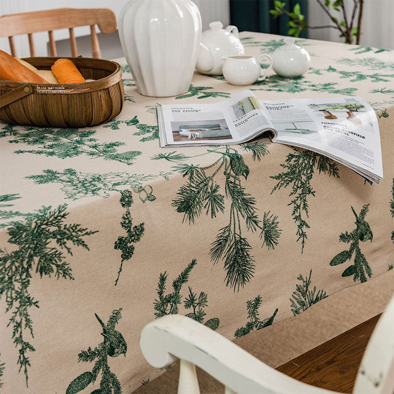 Nappe en coton et lin avec motif Pine Bird