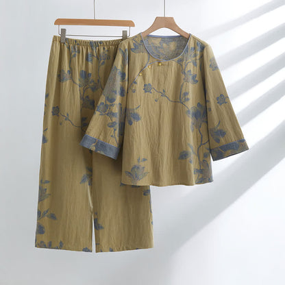 Ensemble de vêtements d'intérieur confortables en coton avec col rond et motif floral