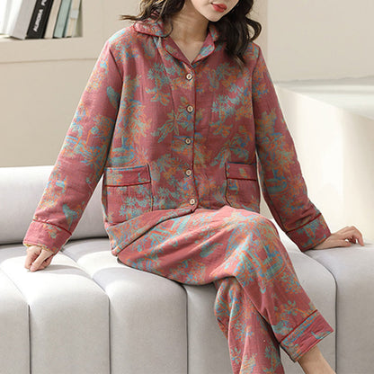 Ensemble de vêtements de détente en coton à imprimé floral double couche
