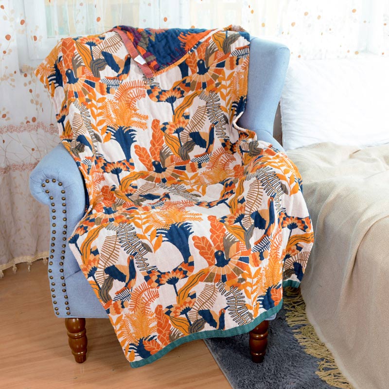 Serviette en coton Ownkoti avec fleurs et oiseaux, réversible, serviette de plage, serviette de bain