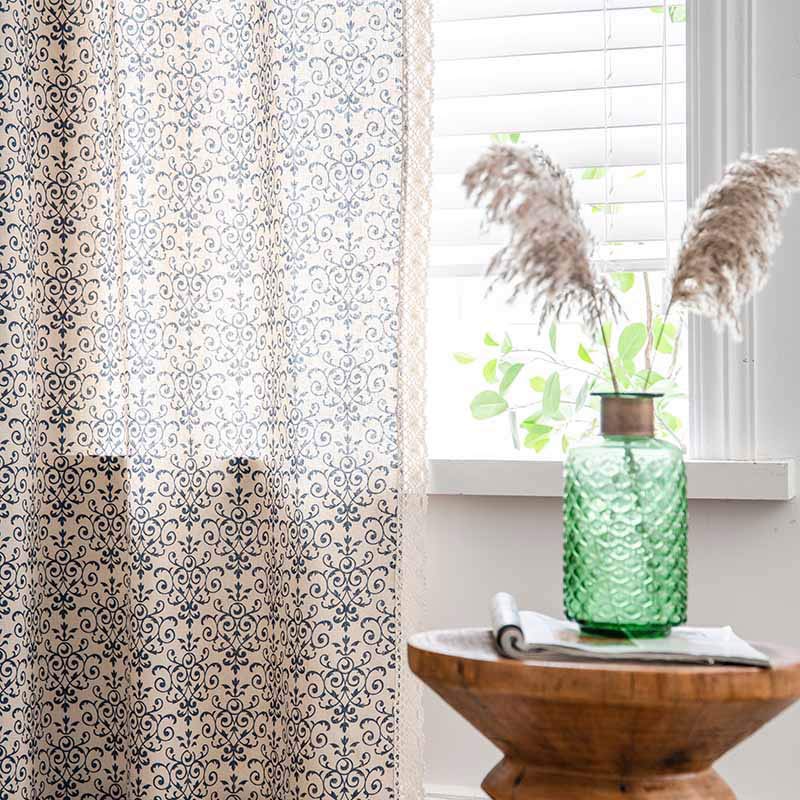 Rideau Boho Ownkoti à motif bleu, semi-occultant