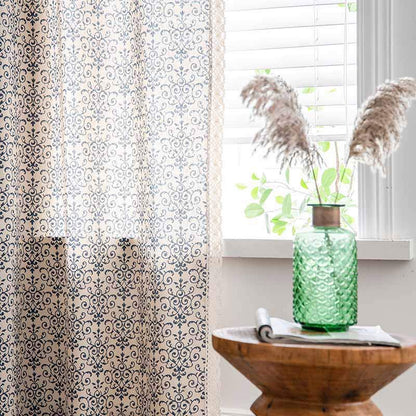 Rideau Boho Ownkoti à motif bleu, semi-occultant