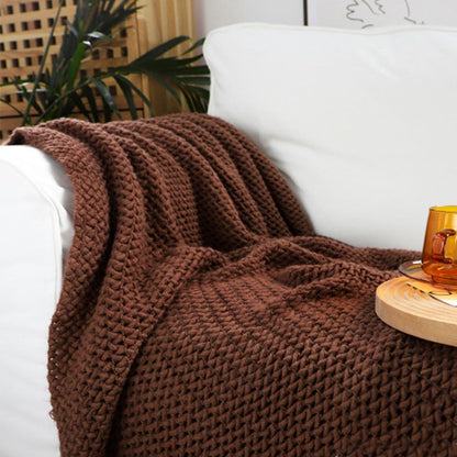 Ownkoti – Couverture tricotée simple et unie avec pompons