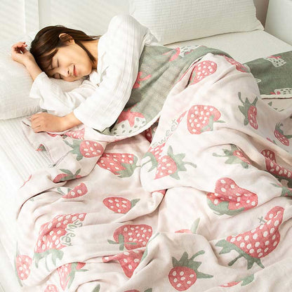 Couette douce à cinq couches en coton fraise