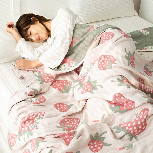 Couette douce à cinq couches en coton fraise